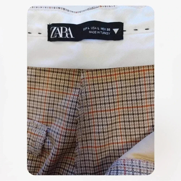 Zara Brown Pleated  Plaid Slacks Dress Pants Size Large - Picture 4 of 7
